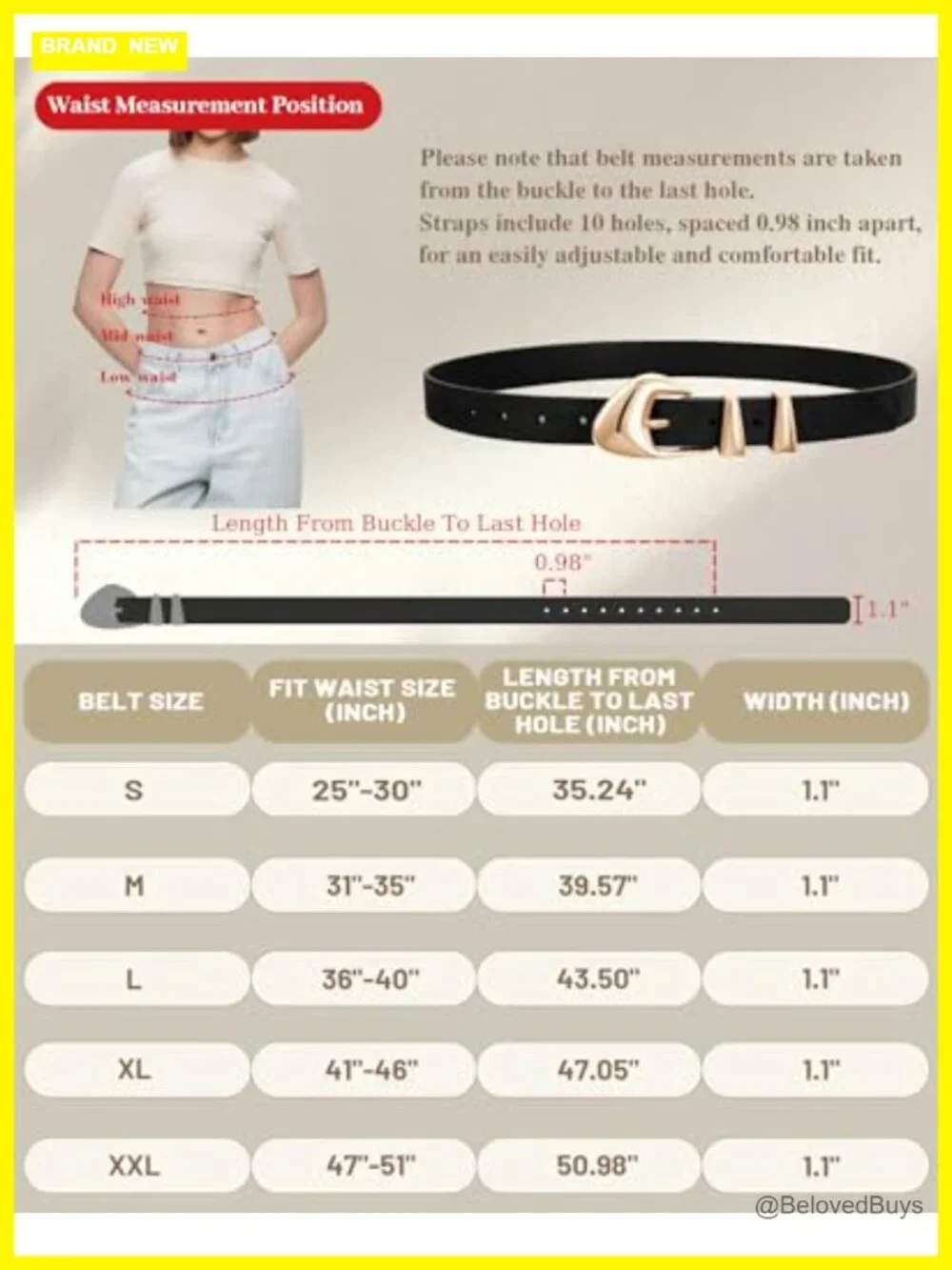 Women's Faux Leather Belt with Gold Buckle for Jeans Dress Pants
